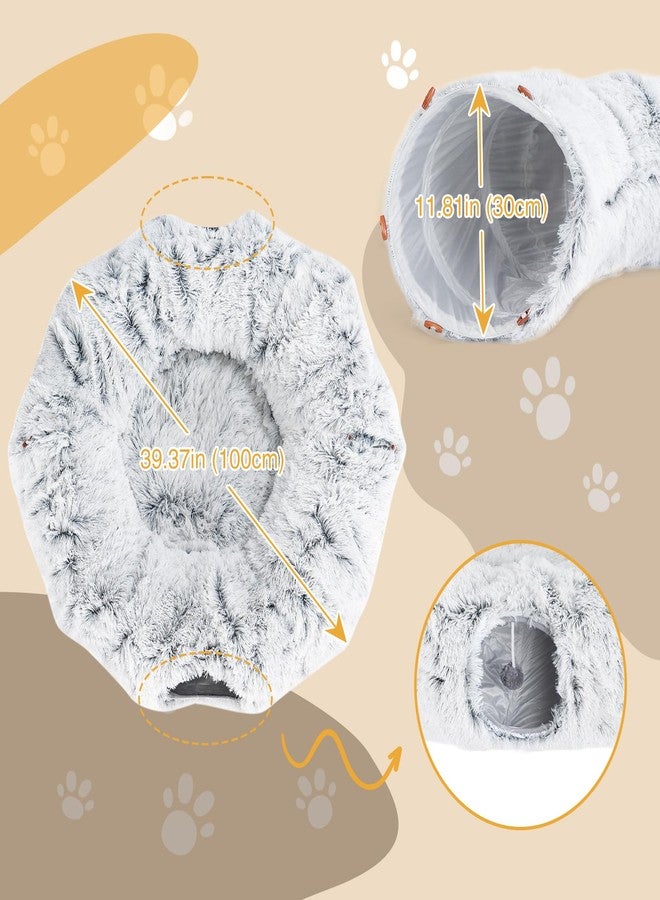 Avont Cat Tunnel Bed with Central Washable Cushion - Large Cat Tunnel Tube Toys 3 Shape to Play for Indoor Cats Kittens Puppies Ferret, Round Plush Fluffy Cat Bed with Tunnels -Grey - Image 5